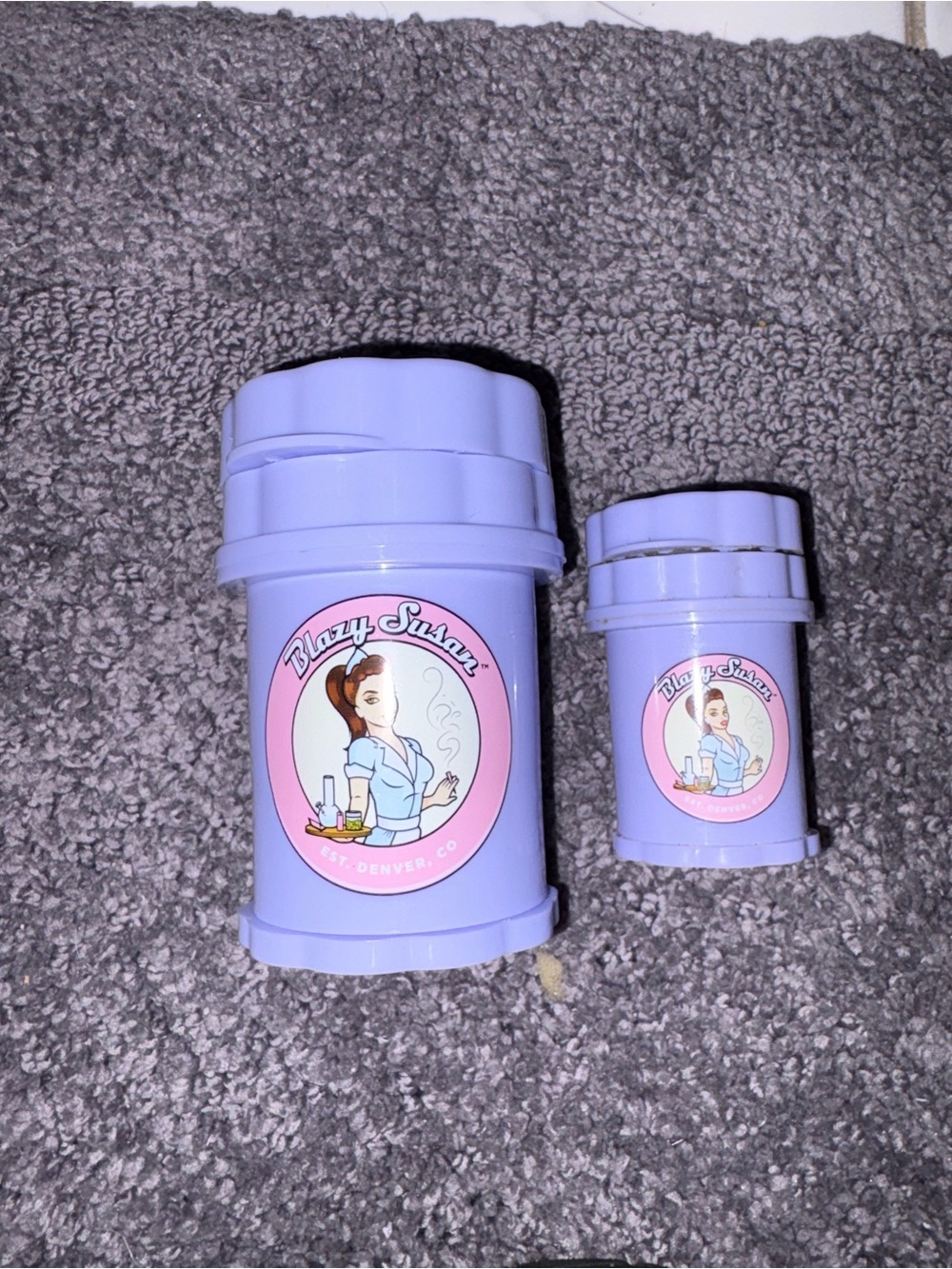 2PC Blazy Susan Purple Herb Grinder Set: 1 XL and 1 Mini!